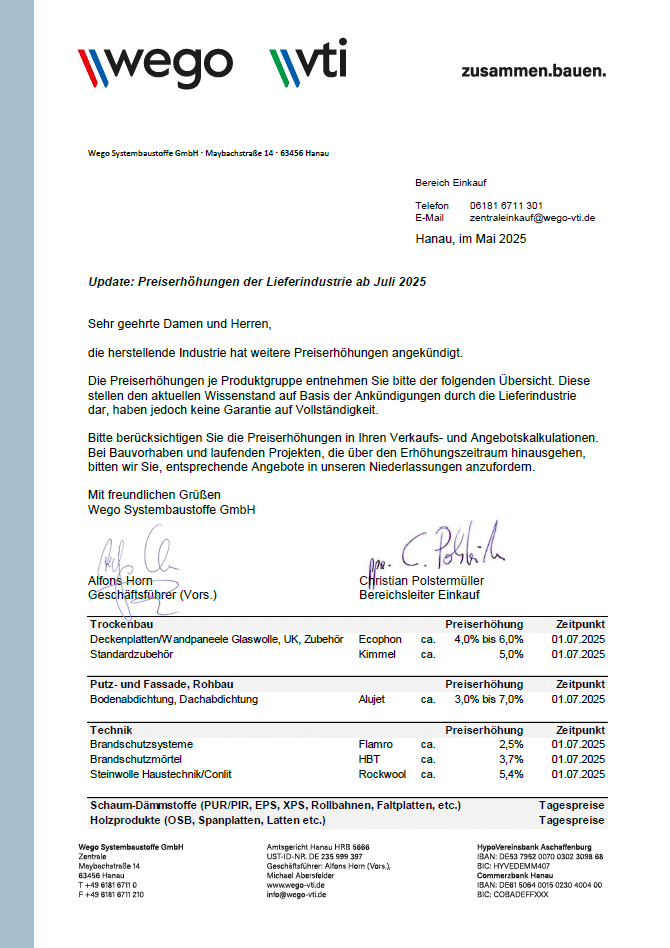 Hochwertige Baustoffe und Systembaustoffe für Bauprojekte bei Wego VTI.